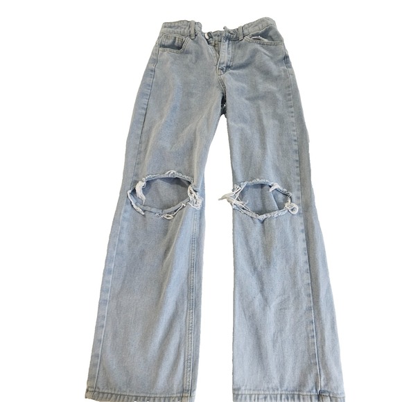 SHEIN Denim - Womens Jeans Size 27 Straight Leg Distressed High Rise Light Wash Preowned SHEIN